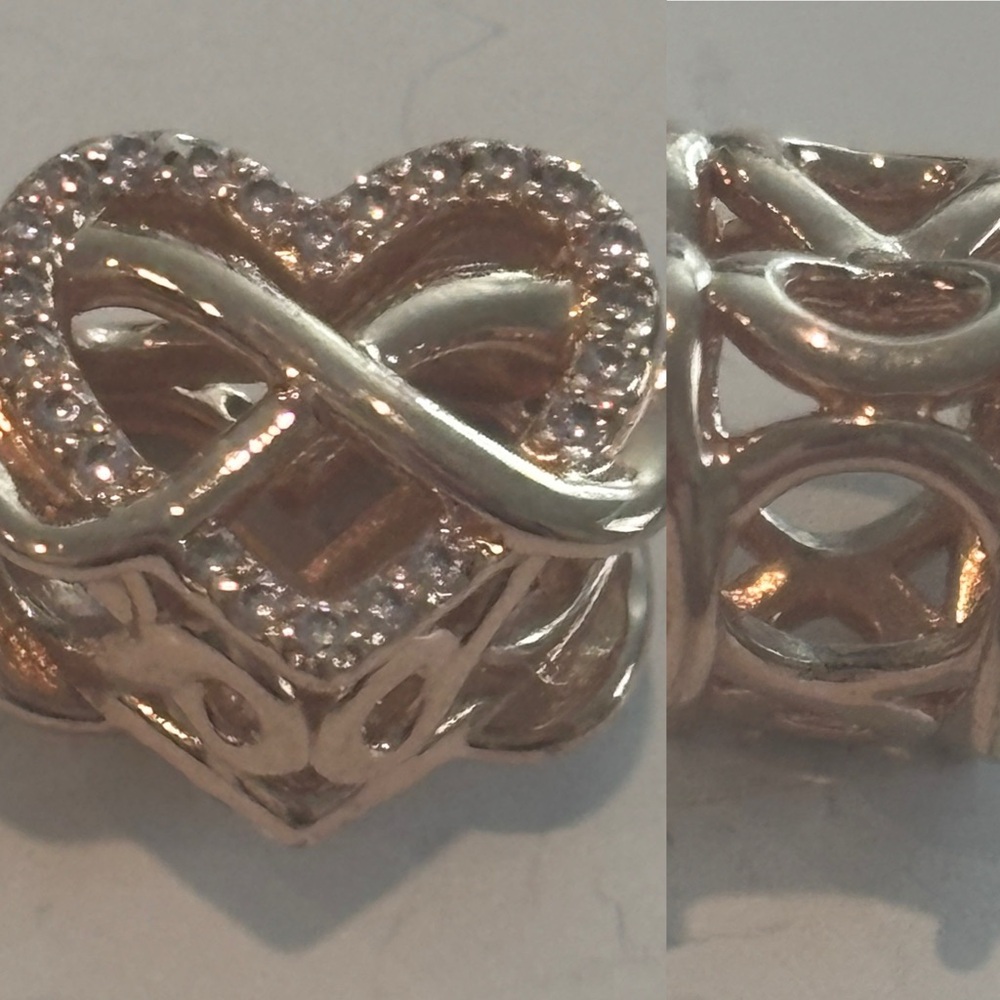Pandora Family Infinity Heart Charm Gold Tone Cubic Zirconia Bracelet Charm